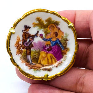 Bardet Limoges Porcelain Courting Couple Miniature Plate Made in France 1.75 in.